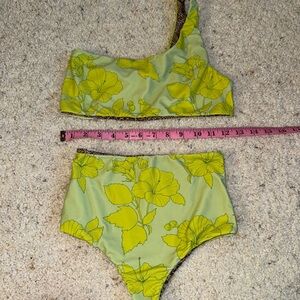 Acacia Swimwear Green Bikini with One-Shoulder Top and High-Waisted Bottom